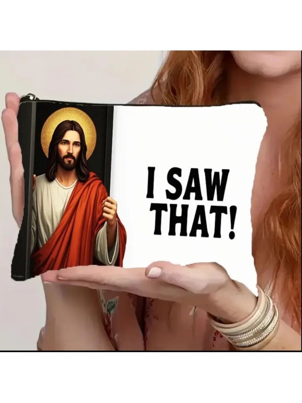 Funny “I Saw That!” Cosmetic Bag Jesus Makeup Pouch